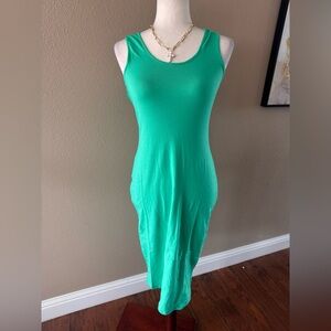 Green Sleeveless Midi Dress Stretchy